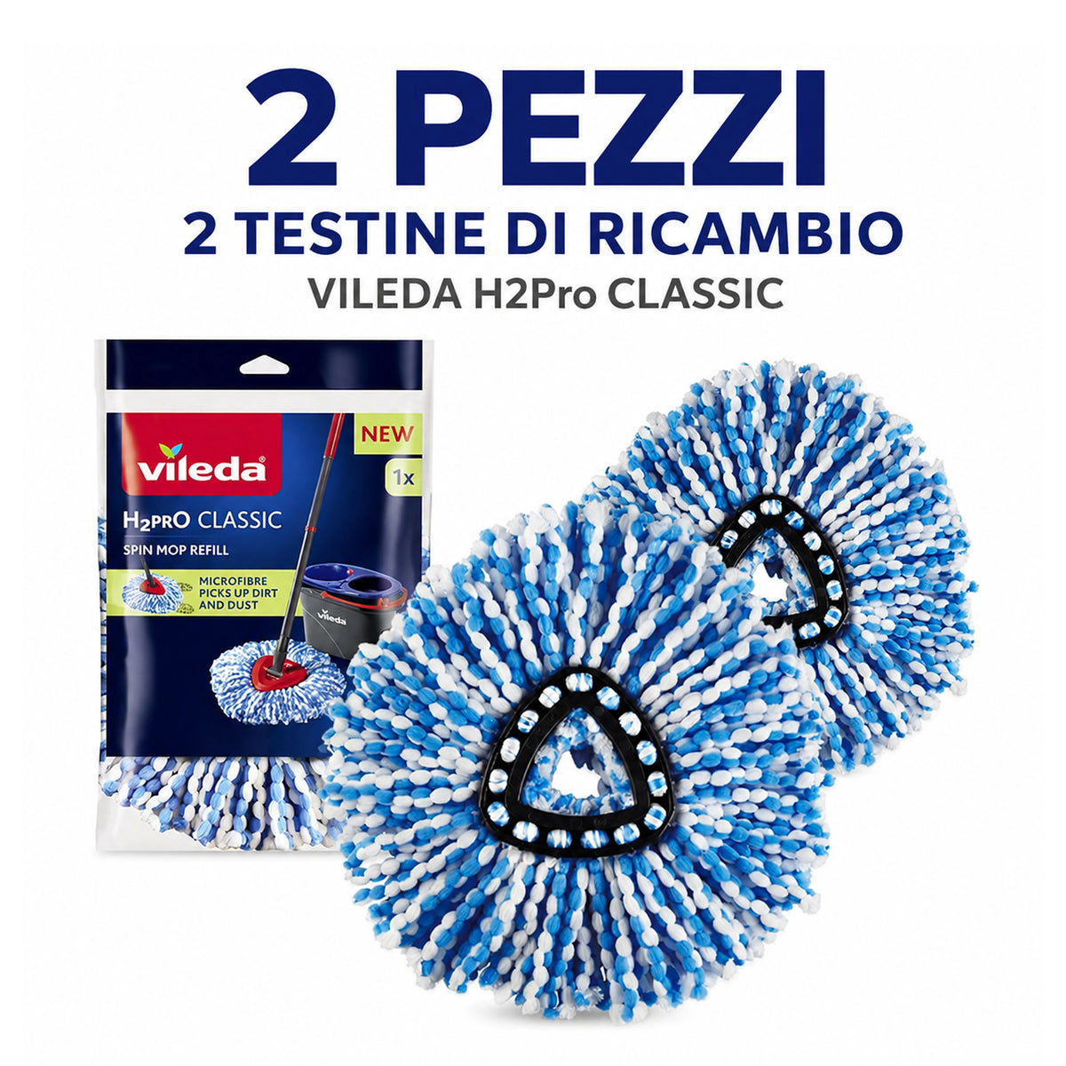 Confezione da 2, 3, 4 o 5 ricambi Vileda H2PrO Spin Mop, teste mocio in microfibra lavabili in lavatrice per pavimenti duri sigillati