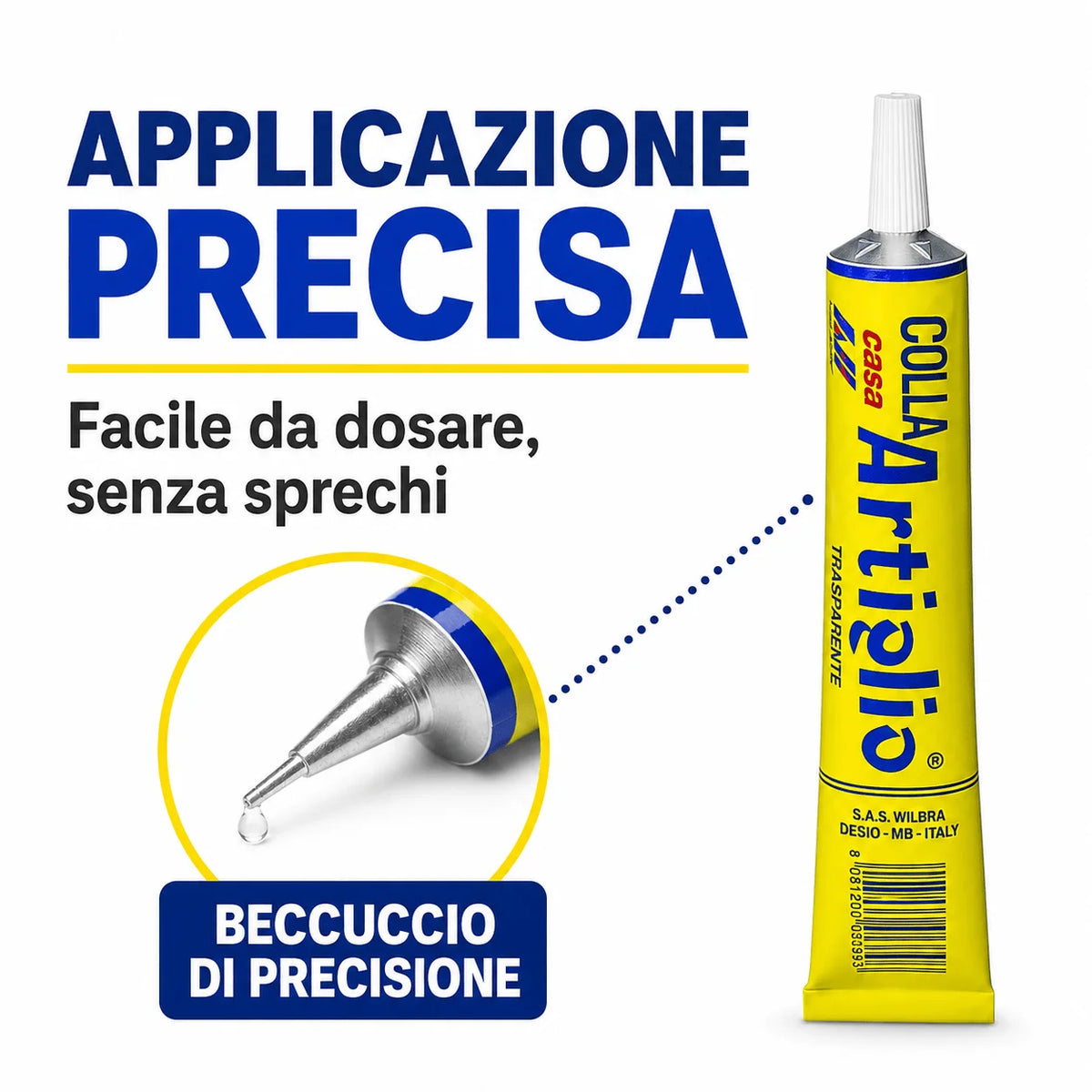 Confezione da 48 tubetti Colla Artiglio Bianca Wilbra 25 ml, adesivo in tubetto per lavori manuali, scuola, ufficio, bricolage e uso quotidiano