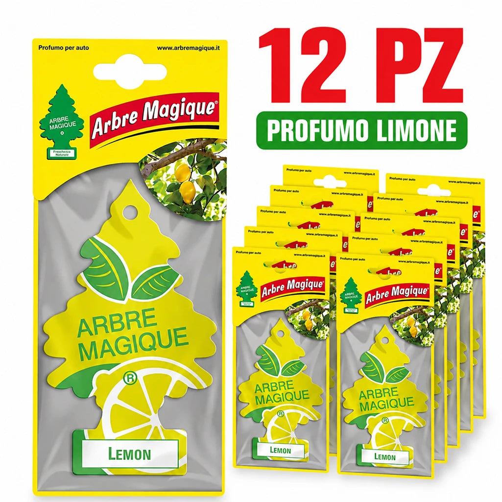 Confezione da 6, 12 o 24 Arbre Magique Limone, profumatori auto da appendere, fragranza fresca e fruttata, formato scorta per auto, furgone, armadio e piccoli ambienti