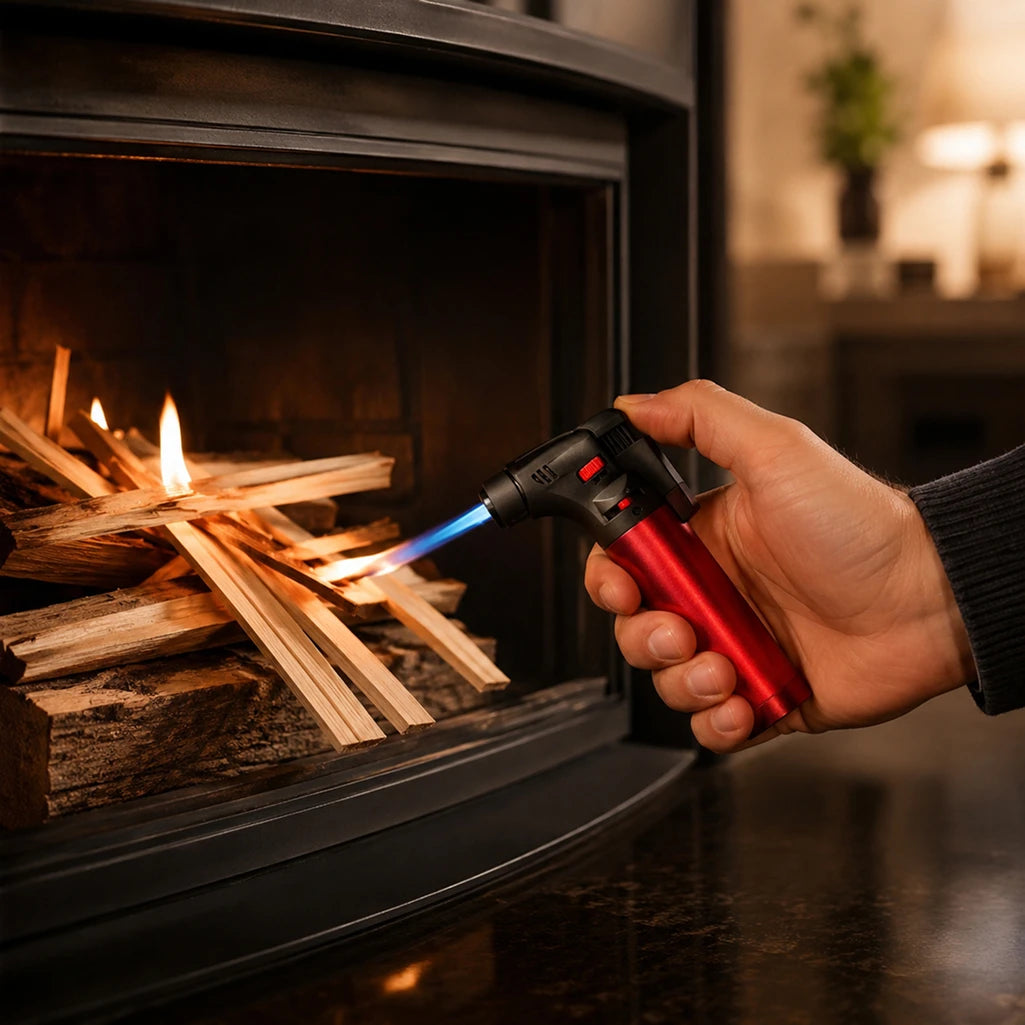 Confezione da 12 set accendini-torcia a butano 4 pezzi, accenditori antivento ricaricabili con fiamma regolabile e rotazione 360° per cucina, campeggio e barbecue