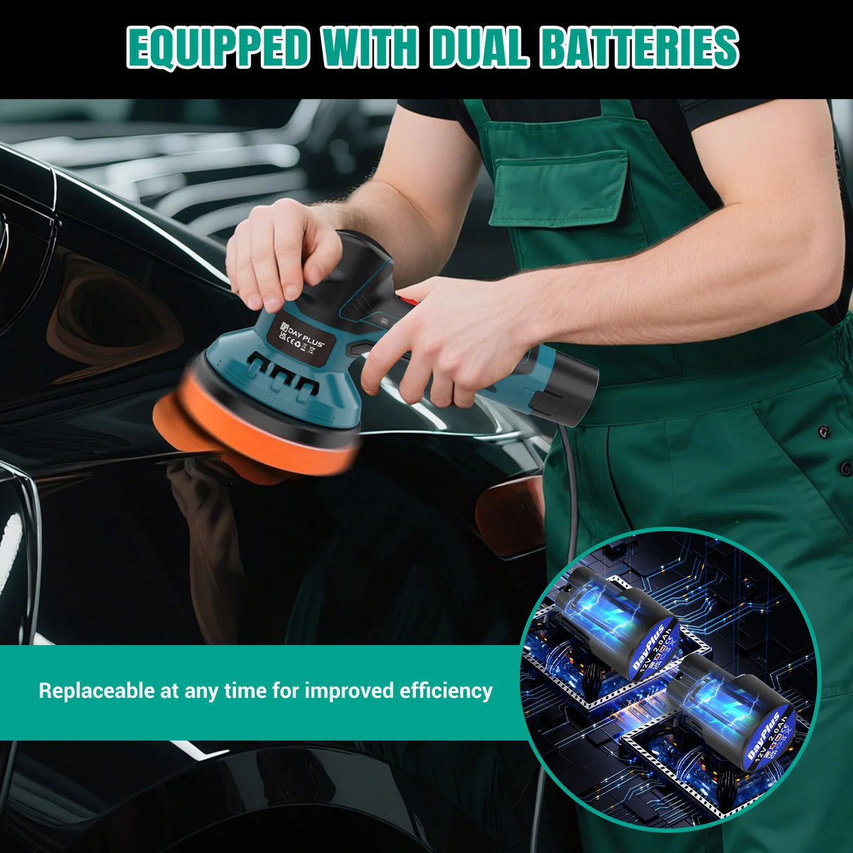 Lucidatrice Roto-Orbitale a Batteria Doppia, Kit Dettagli Auto 22 Pezzi, Lucidatrice Regolabile a 8 Velocità, Lucidatrice per Auto a Batteria al Litio, Finitura a Specchio Senza Graffi, Lucidatrice Professionale per Uso Dome