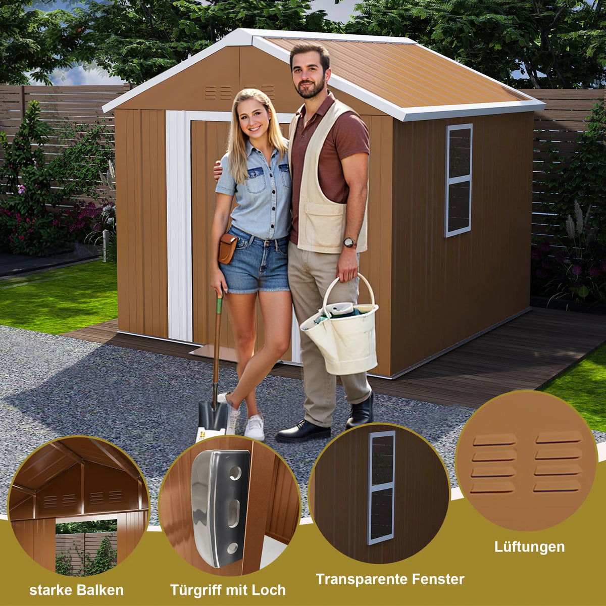 Casetta da giardino 1,8x1 m, capanno per attrezzi da esterno in metallo resistente alle intemperie con finestra, porta con serratura e sistema di ventilazione, senza pavimento, robusta casetta da giardino in acciaio per corti