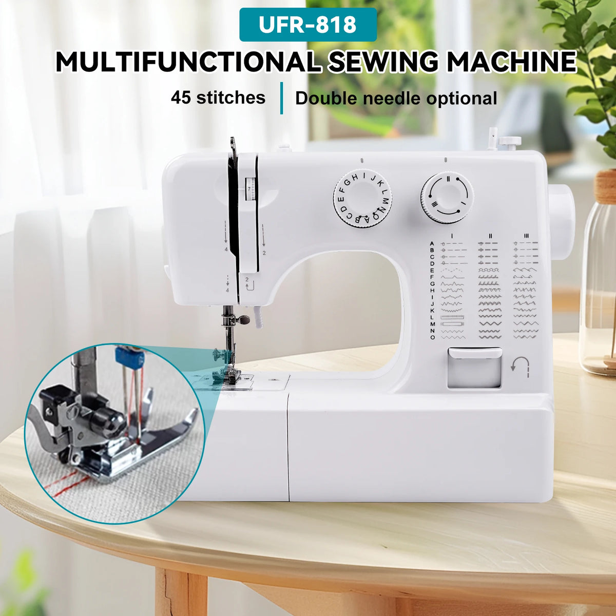 Macchina da cucire elettrica mini fai-da-te per uso domestico, 45 punti, con kit da cucito da 42 pezzi, braccio libero per cucire polsini e maniche, EU