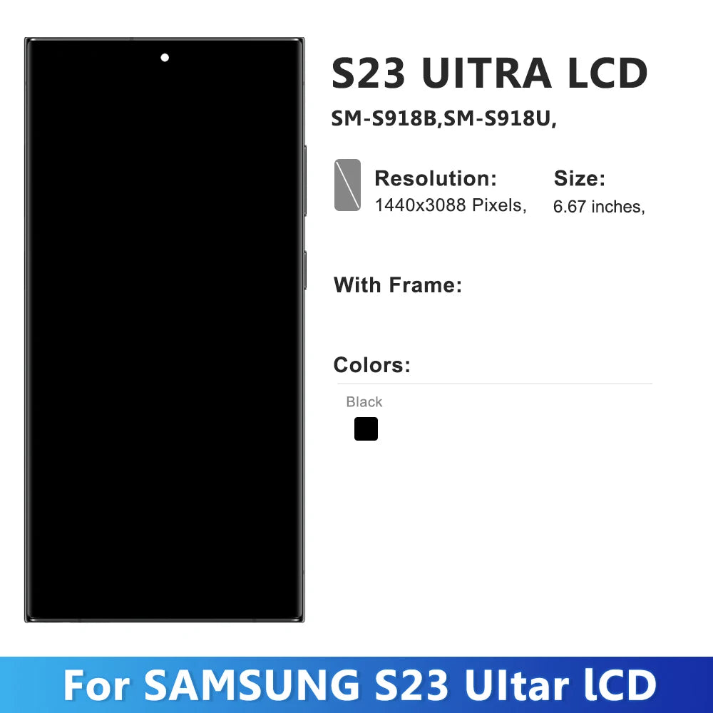 Per Samsung S23 Ultra 5G AMOLED Display LCD Touch Screen con cornice Digitizer Sostituzione compatibile con SM-S918B G918