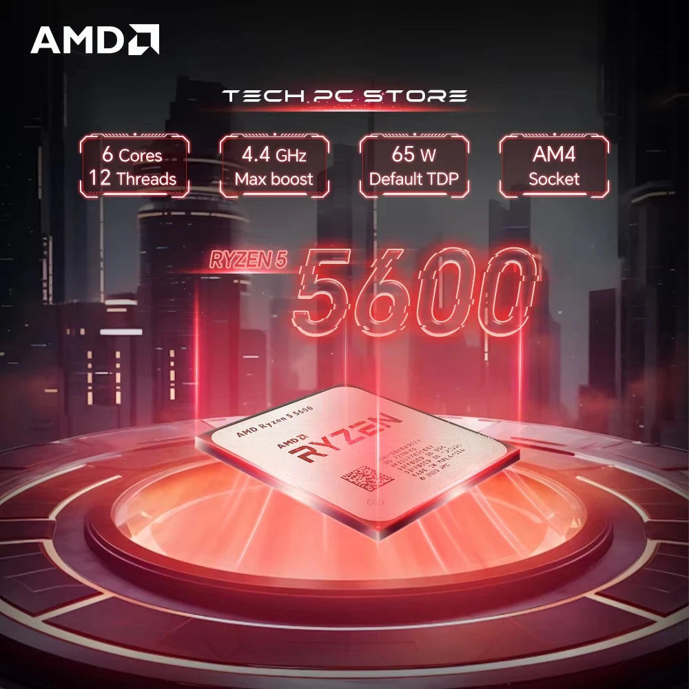 Processore Desktop AMD Ryzen 5 5600, 6C/12T, 4.4GHz, 32MB Cache, AM4, Senza Dissipatore Incluso