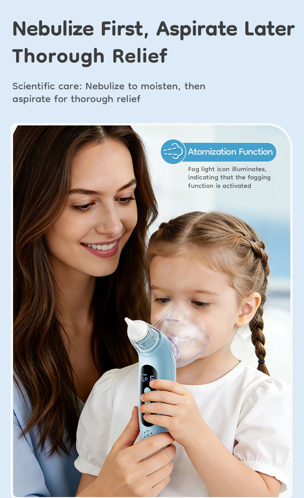 MAMIJOY U95 Aspiratore nasale elettrico per bambini e funzione nebulizzatore 6 modalità di aspirazione e nebulizzatore musicale per bambini e pulitore nasale