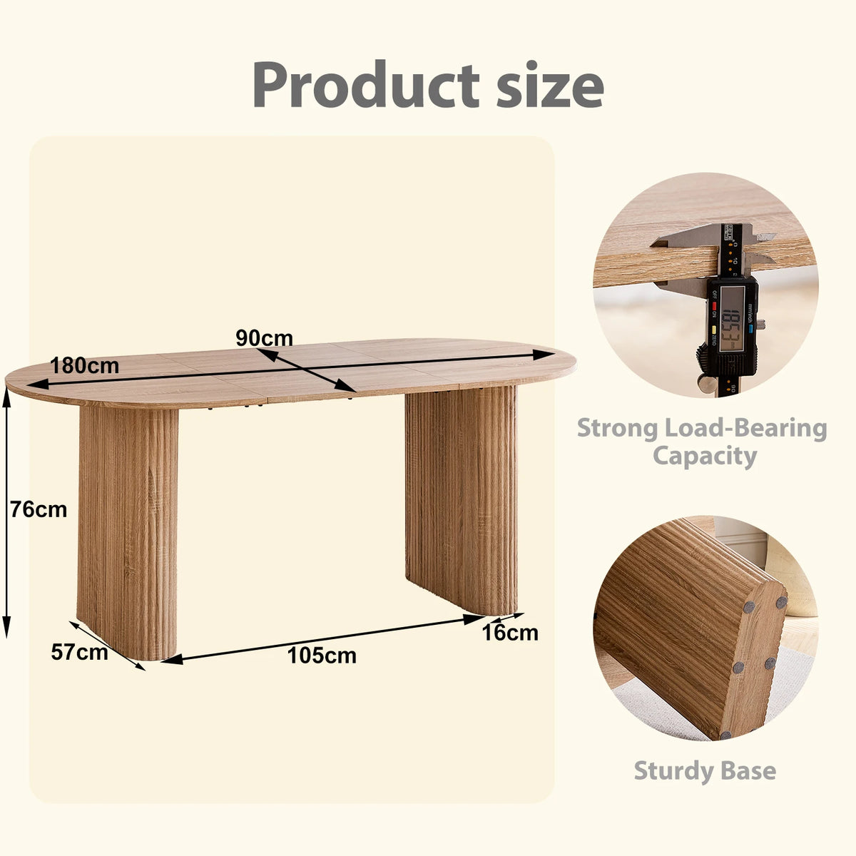 EGOONM Tavolo da Pranzo Moderno Ovale con Base Scanalata, Tavolo da Cucina per 6-8 Persone, Tavolo in Legno per Sala da Pranzo