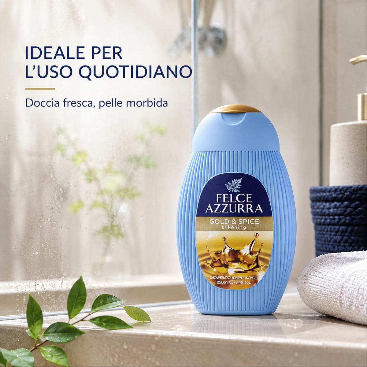 Confezione da 12 Felce Azzurra Doccia Oro e Spezie 250 ml, bagnodoccia profumato per la detersione quotidiana, 3 L totali