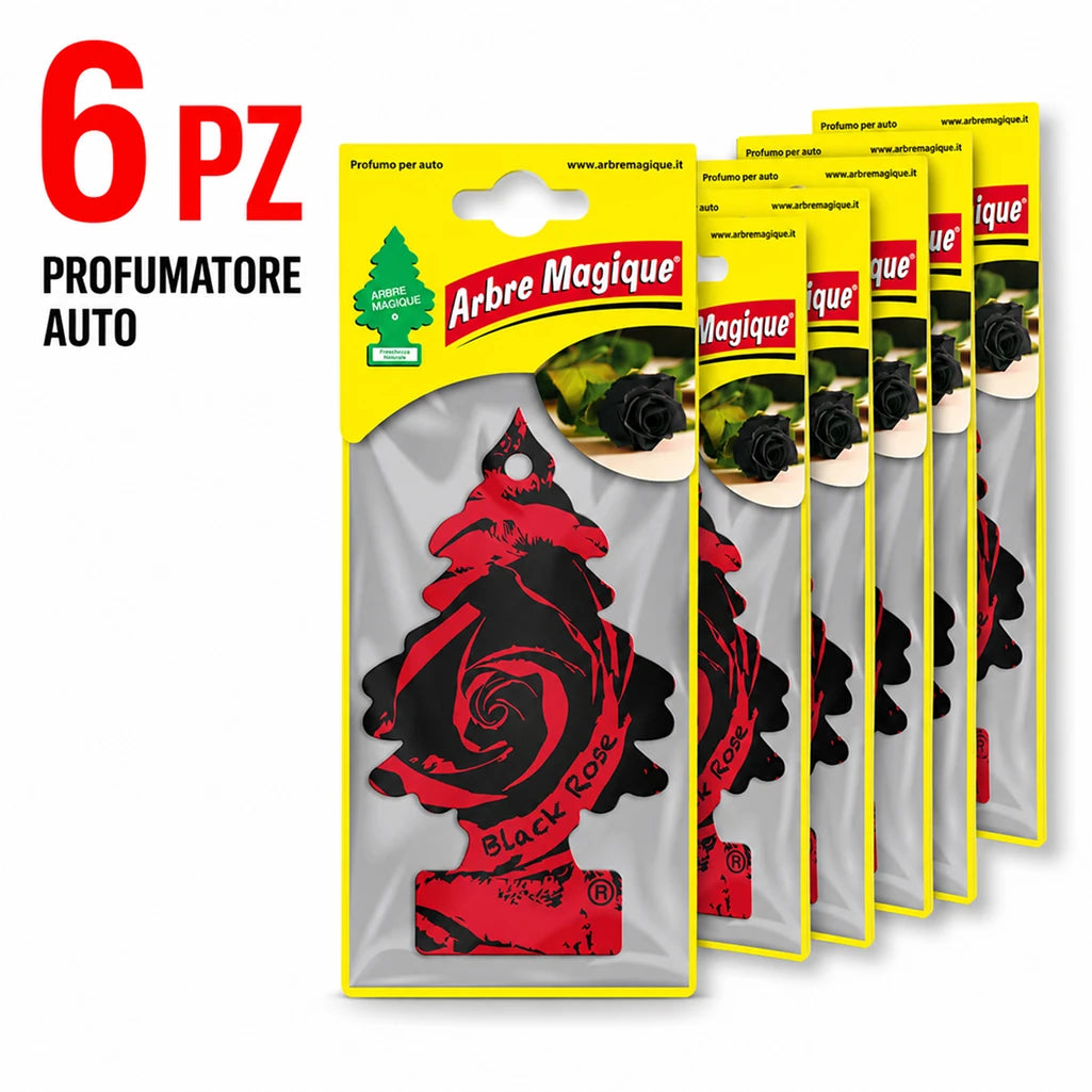 Confezione da 6, 12 o 24 Arbre Magique Black Rose, profumatori auto da appendere, fragranza raffinata e vellutata, formato scorta per auto, furgone, armadio e piccoli ambienti