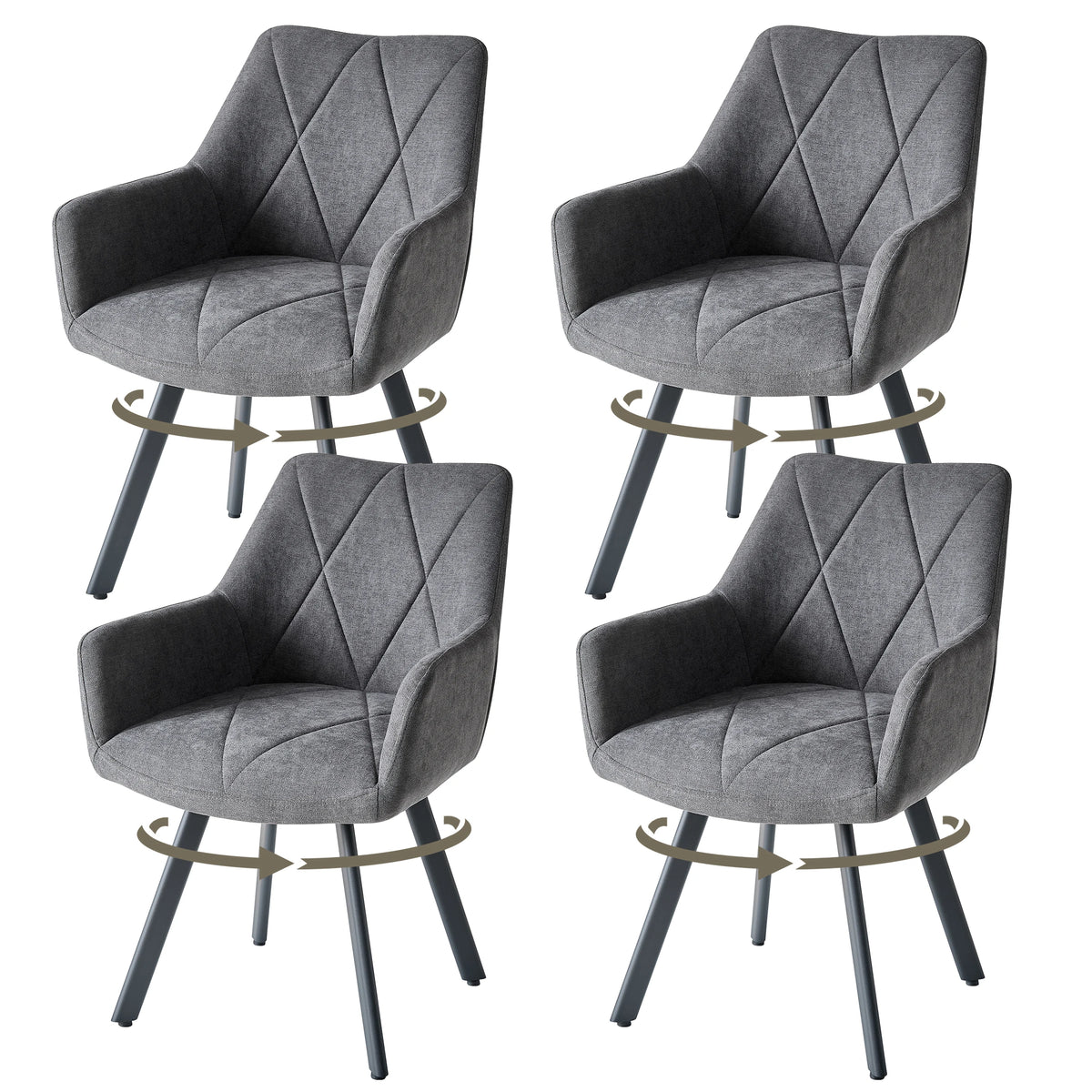 EGOONM 2/4PCS Sedie da pranzo moderne girevoli con braccioli, sedie imbottite in tessuto, 360 ° Sedie Girevoli con Gambe in Metallo