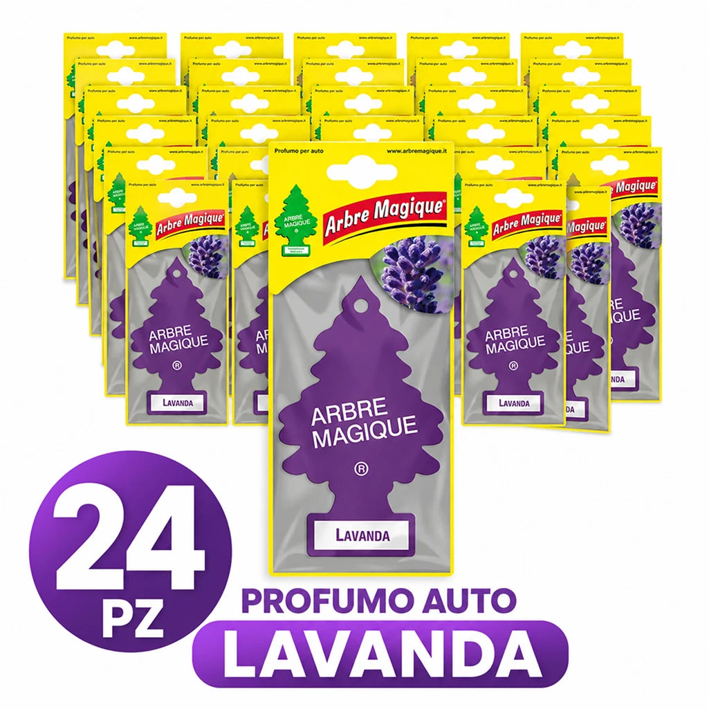 Confezione da 6, 12 o 24 Arbre Magique Lavanda, profumatori auto da appendere, fragranza fresca e versatile, formato scorta per auto, furgone, armadio e piccoli ambienti