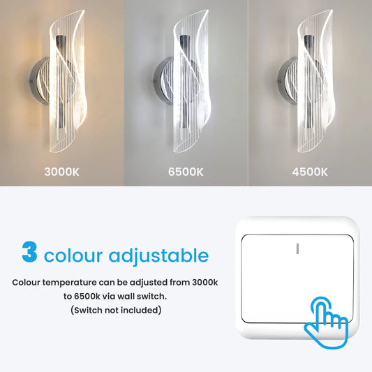 Lampada da parete a LED moderna, lampada da parete a tre colori Lampada da parete a LED per interni per camera da letto, specchio, soggiorno, sala da pranzo, scala