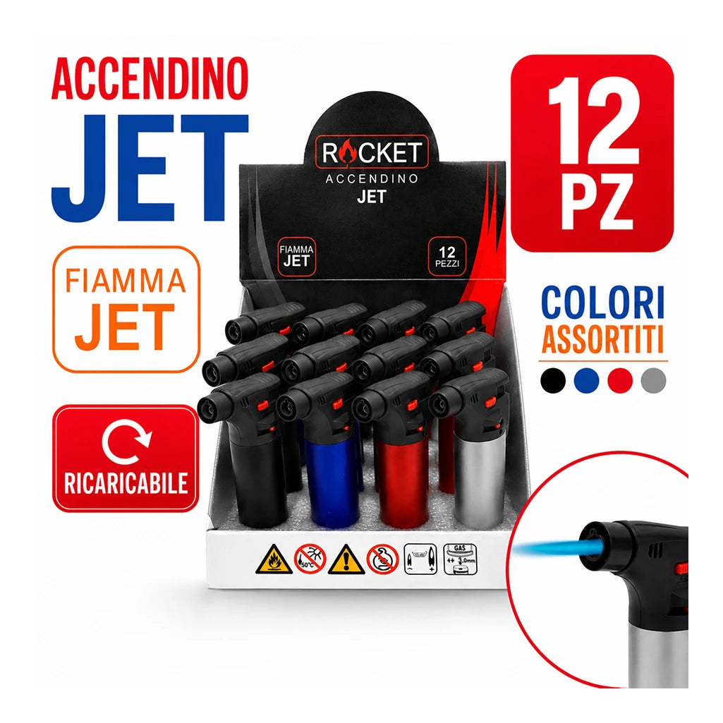 Confezione da 12 set accendini-torcia a butano 4 pezzi, accenditori antivento ricaricabili con fiamma regolabile e rotazione 360° per cucina, campeggio e barbecue