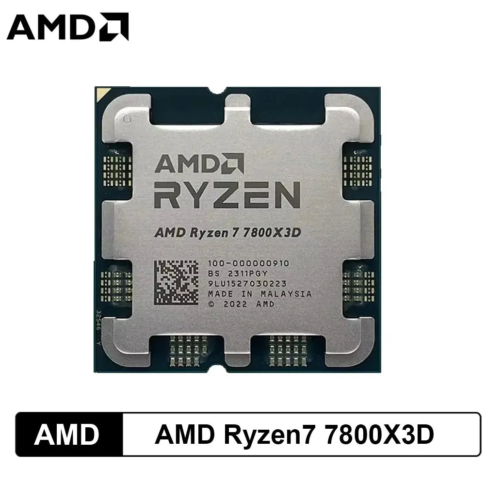 Processore AMD Ryzen 7 7800X3D, 8 core, 16 thread, fino a 5,0 GHz, 96 MB di cache L3, socket AM5, processore per PC desktop da gaming, senza dissipatore.
