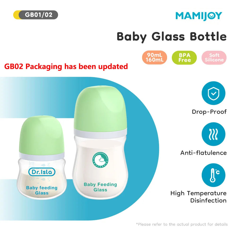 MAMIJOY 1PCS Biberon per Neonati 90ML/160ML Biberon in Vetro Anti-flatulenza Biberon per l'Alimentazione del Latte Senza BPA per Neonati