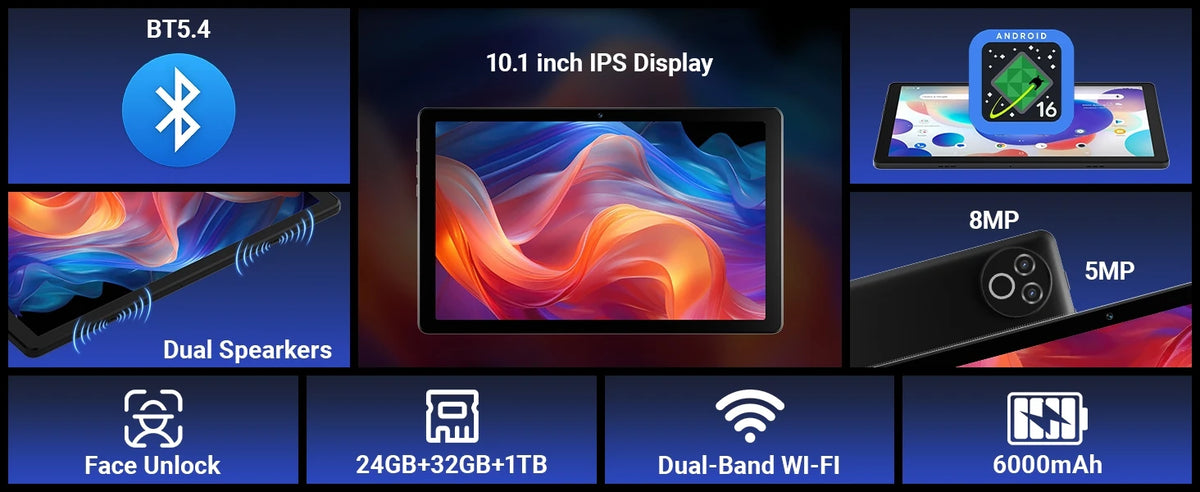 Kb1001L 10.1" HD 800*1280 Android 16 | 20GB di RAM (3+17GB) + 64GB di ROM, processore A333, batteria da 5000mAh, Type-C 5V 2A | Set completo: tastiera, mouse, astuccio per penne, cuffie, disponibile in magazzin
