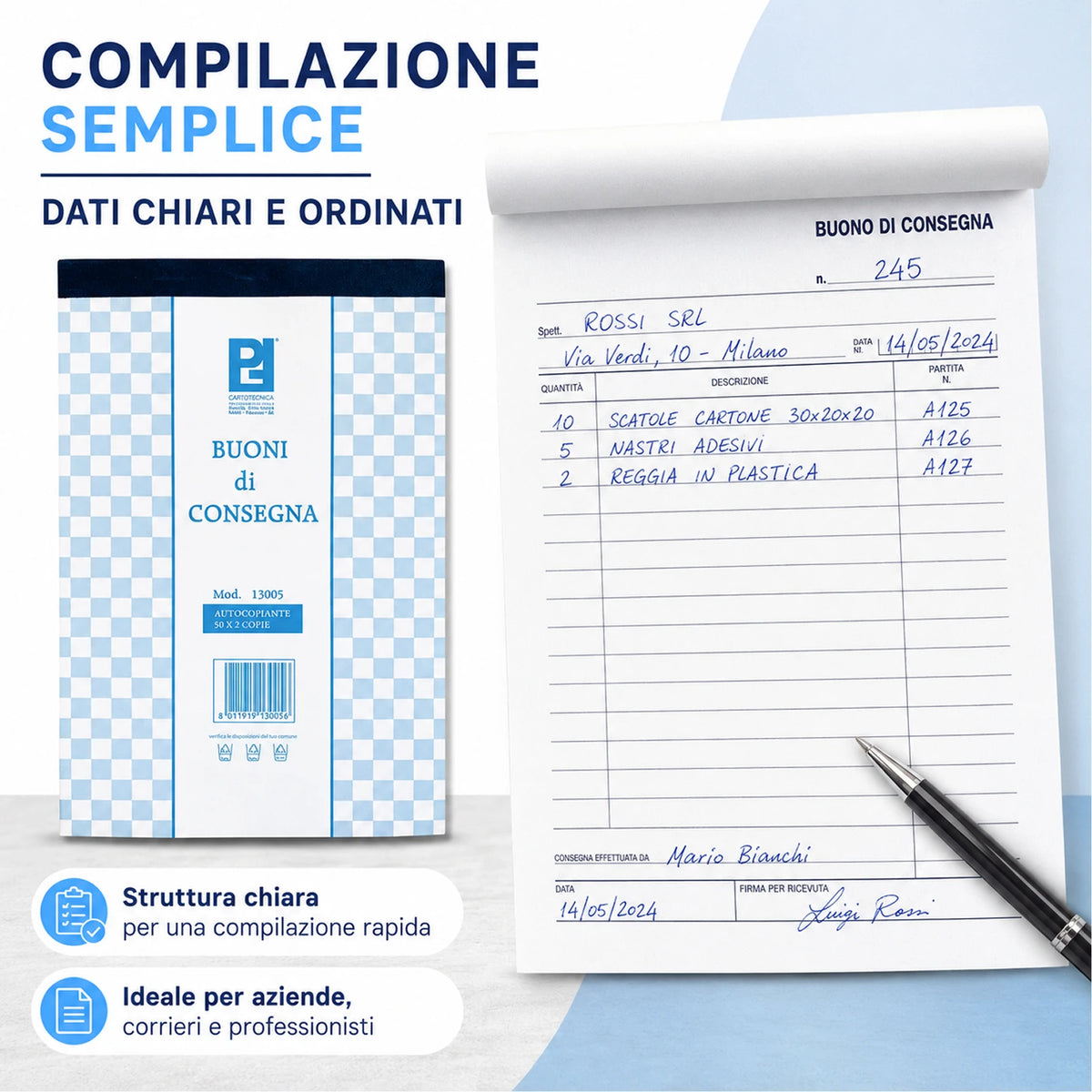 Confezione da 10 blocchi buoni consegna Picarta 15x22 cm, 50 fogli x 2 copie, moduli per consegne, magazzino, ufficio e attività commerciali