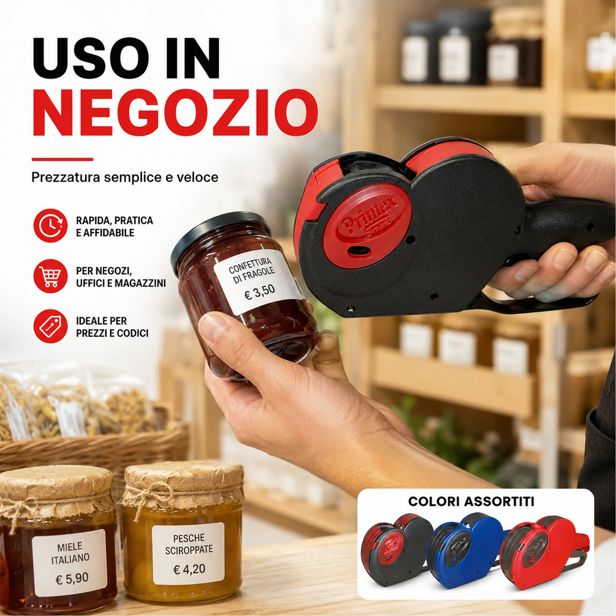 Confezione da 1 Prezzatrice Smart SM2612-08, 1 linea di stampa, 8 cifre, etichettatrice manuale per prezzi, codici, negozi e magazzino