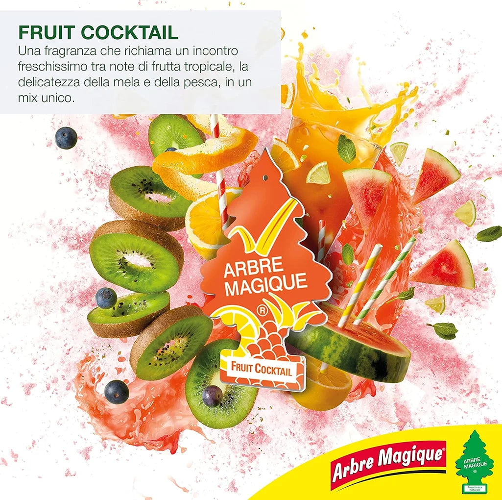 Confezione da 6, 12 o 24 Arbre Magique Fruit Cocktail, profumatori auto da appendere, fragranza fresca e delicata, formato scorta per auto, furgone, armadio e piccoli ambienti