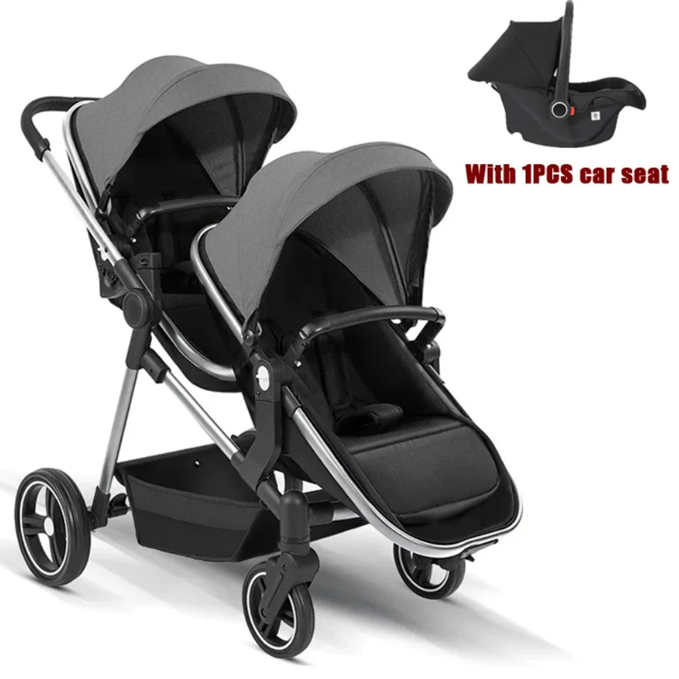 Passeggino Doppio per Bambini da Esterno, Multifunzionale 3-in-1, con Due Seggiolini Auto per Bambini