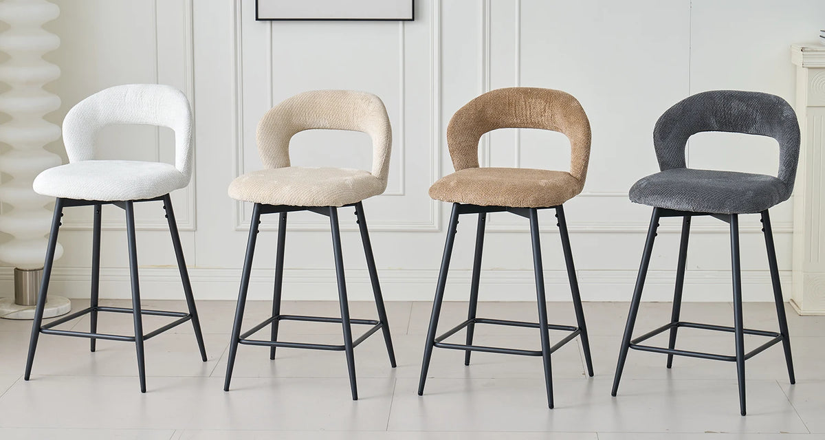 EGOONM Set da 2/4 sgabelli da bar girevoli in lino con schienale aperto e poggiapiedi, sedie da bar moderne imbottite per isola cucina, gambe in metallo nero