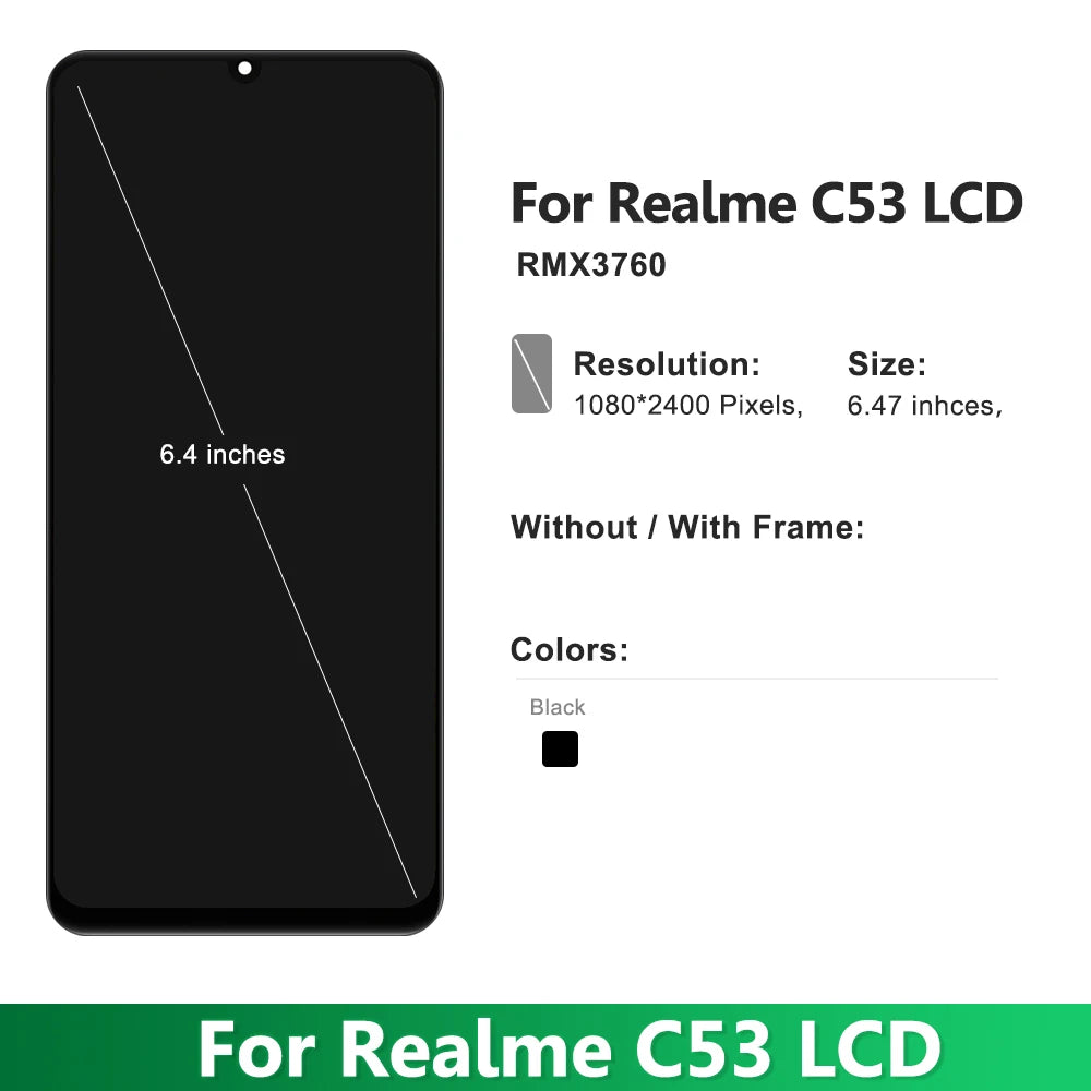 Display LCD da 6,74'' per OPPO Realme C53 con gruppo digitalizzatore pannello telaio - Parte di ricambio per riparazione touch screen RMX3760