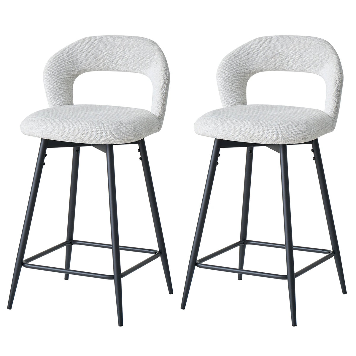 EGOONM Set da 2/4 sgabelli da bar girevoli in lino con schienale aperto e poggiapiedi, sedie da bar moderne imbottite per isola cucina, gambe in metallo nero