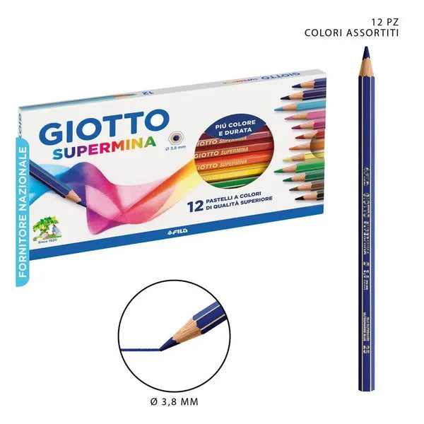 GIOTTO Supermina 12 Pastelli a Colori – Matite Colorate Mina 3,8 mm – Originali FILA