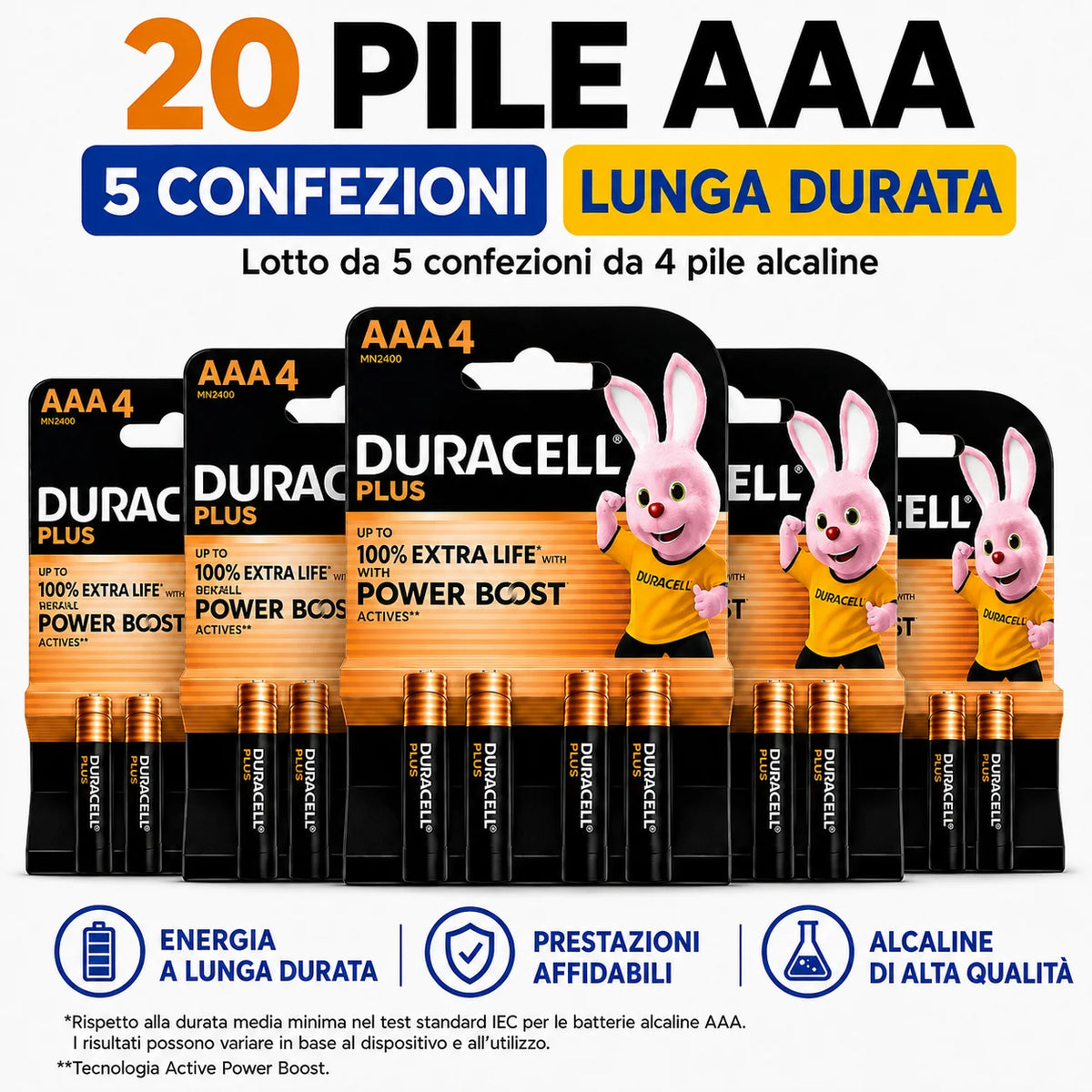Duracell Plus Power Boost Ministilo AAA MN2400, pile alcaline da 1,5 V per telecomandi, giocattoli, orologi e dispositivi elettronici, varianti da 2, 3 o 5 confezioni