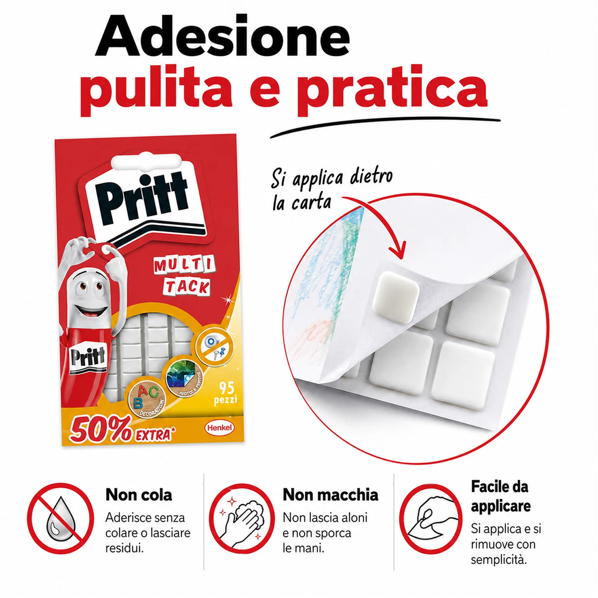 Confezione da 12 Pritt Instant Tack, gommini adesivi multiuso per pareti, poster, foto, decorazioni, scuola, ufficio e casa