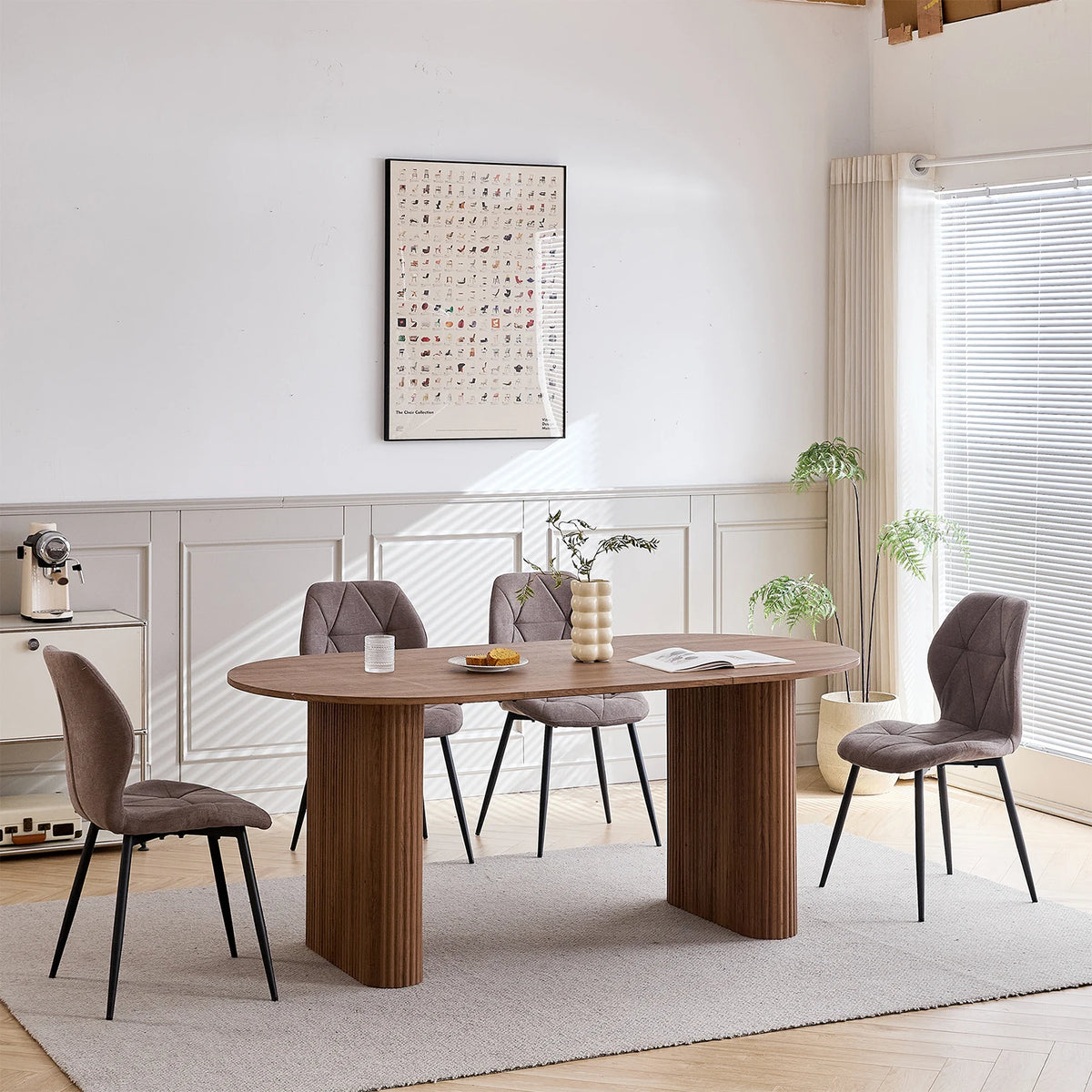 EGOONM Tavolo da Pranzo Moderno Ovale con Base Scanalata, Tavolo da Cucina per 6-8 Persone, Tavolo in Legno per Sala da Pranzo