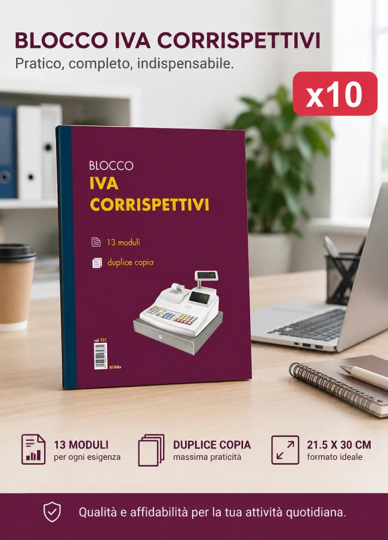 Confezione da 10 registri IVA Blu927 22x30 cm, 13 fogli x 2 copie, moduli registro per contabilità, ufficio, amministrazione e attività commerciali