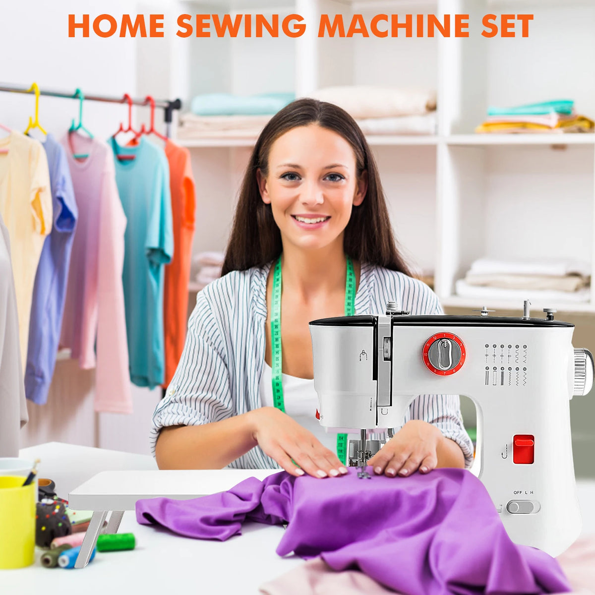 Macchina da Cucire Elettrica Mini 519 per Fai-da-Te con Doppio Filo, Tavolo di Estensione per Ampio Spazio di Lavoro, Controllo Velocità Alta/Bassa, EU