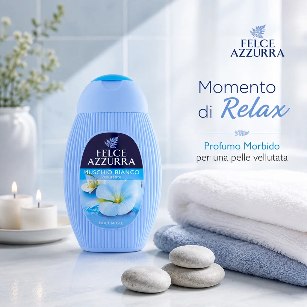Confezione da 12 Felce Azzurra Doccia Muschio 250 ml, bagnodoccia profumato per la detersione quotidiana, 3 L totali