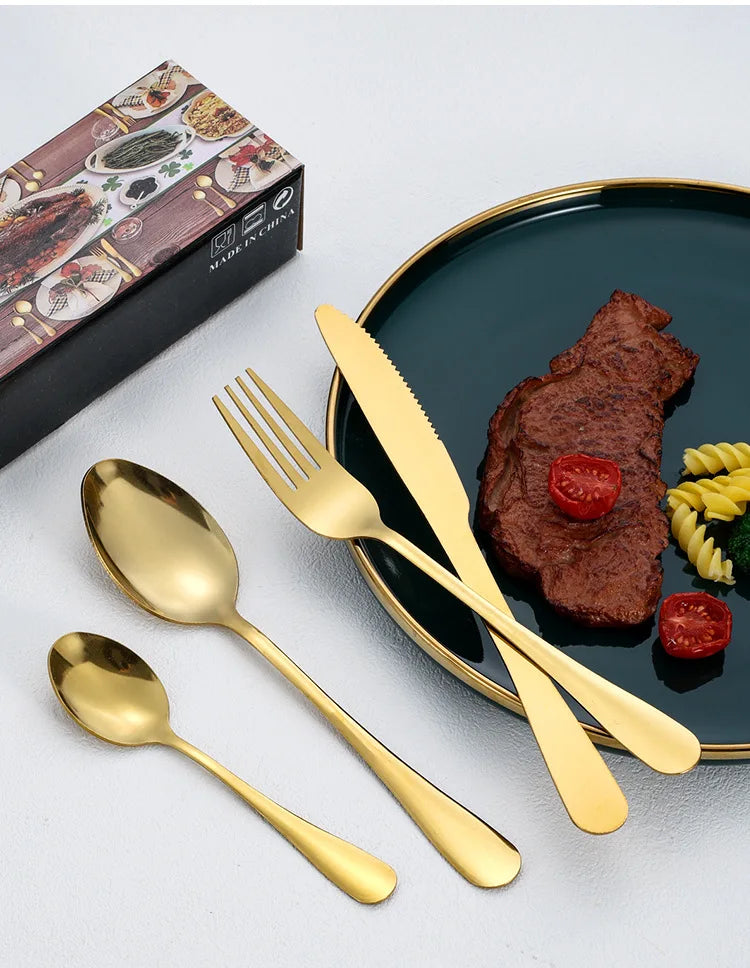 Set di posate in acciaio inossidabile color argento, composto da 24 pezzi: coltelli, forchette, cucchiai e cucchiaini, ideale per la tavola di casa e come regalo – set per 6 persone.