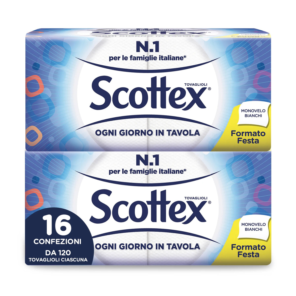 Scottex Tovaglioli Monovelo Formato Festa, 16 Confezioni da 120 Tovaglioli