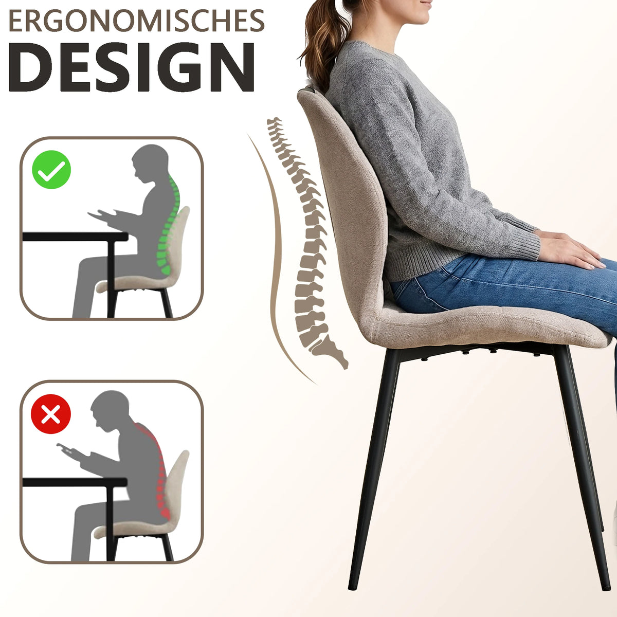 Sedia da pranzo moderna 2/4/6 pezzi, comode sedie imbottite con gambe in metallo per cucina/soggiorno/camera da letto