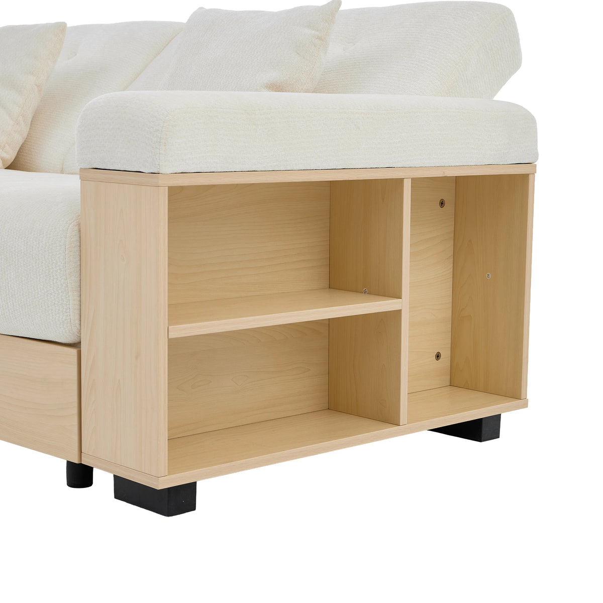 Divano Living Landscape con contenitore e schienale regolabile 3X - Divano letto in ciniglia beige a 3 posti con cassetti, portabicchieri e sgabello contenitore, 217x110 cm per soggiorno e camera degli ospiti