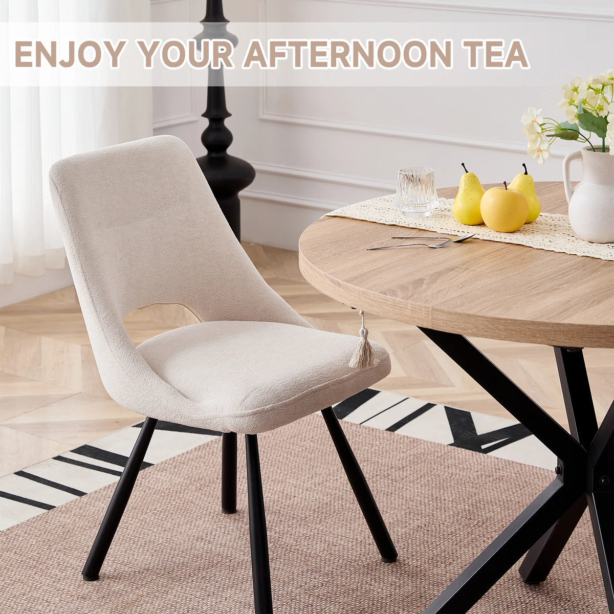 Tavolo da pranzo rotondo in stile nordico EGOONM, 100 cm, piano in MDF, gambe in metallo nero, ideale per sala da pranzo, cucina e arredamento della casa.