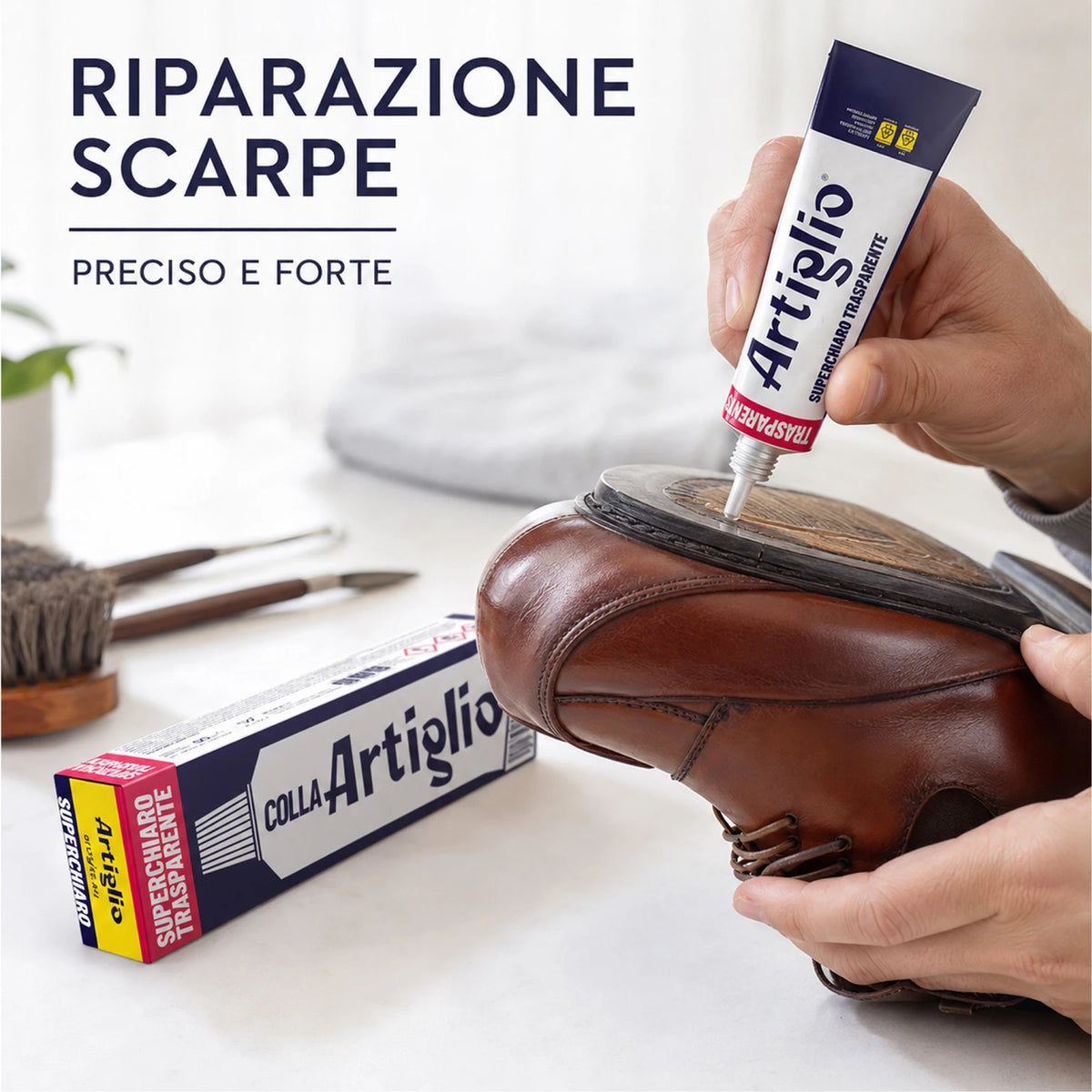 Confezione da 6 Colla Artiglio Super Chiaro 50 ml, adesivo in tubetto per cuoio, pelle, sughero, feltro, legno, plastica e gomma
