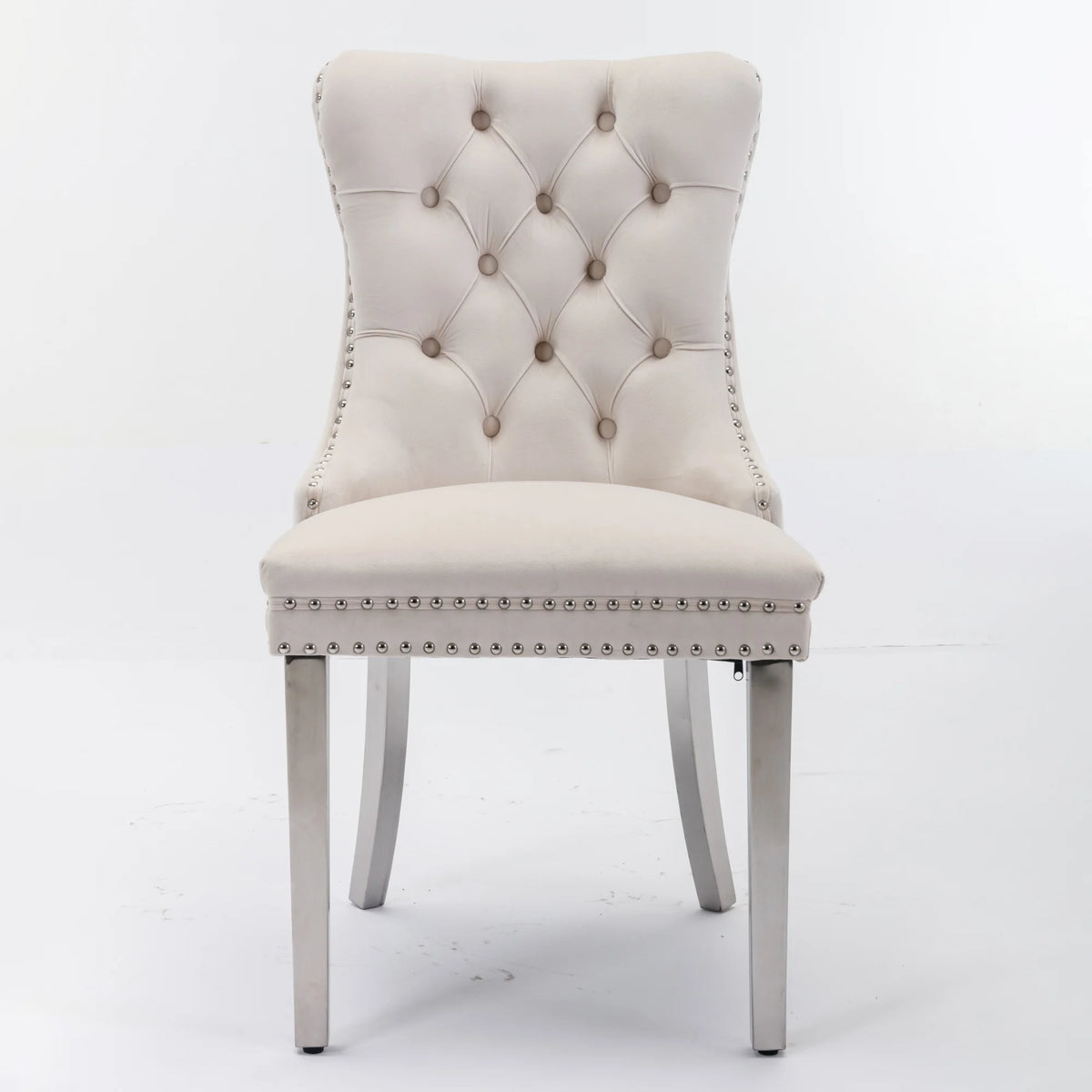Set di 2 sedie da pranzo in velluto, sedie d’arredo imbottite, 50 cm di larghezza x 95 cm di altezza, con schienale alto e dettagli a bottoni, gambe in acciaio inossidabile cromato e finiture con borchie, sedie da pranzo mo