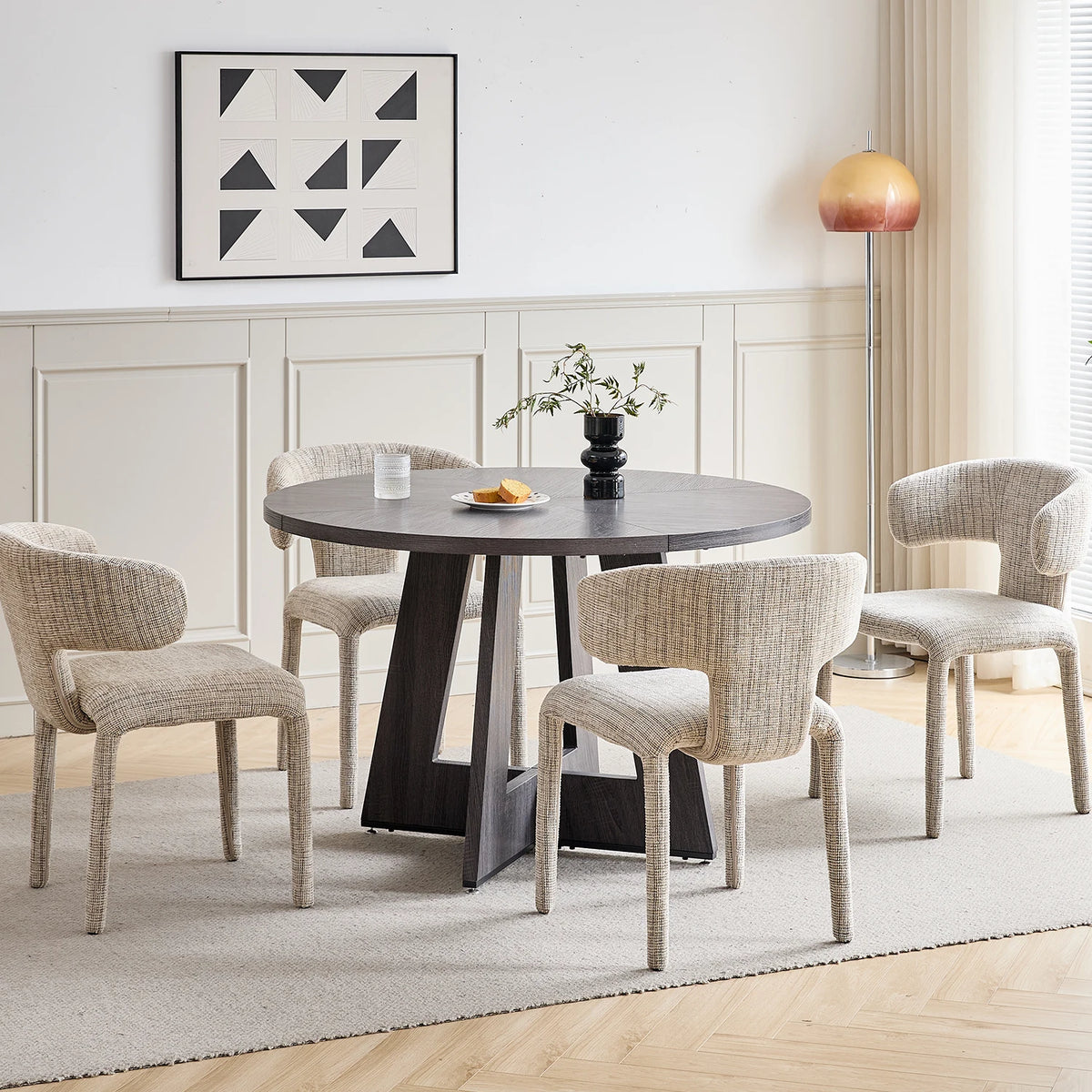 EGOONM Set di 2/4 sedie da pranzo moderne in tessuto di lino, sedie laterali imbottite con schienale curvo, per cucina e soggiorno