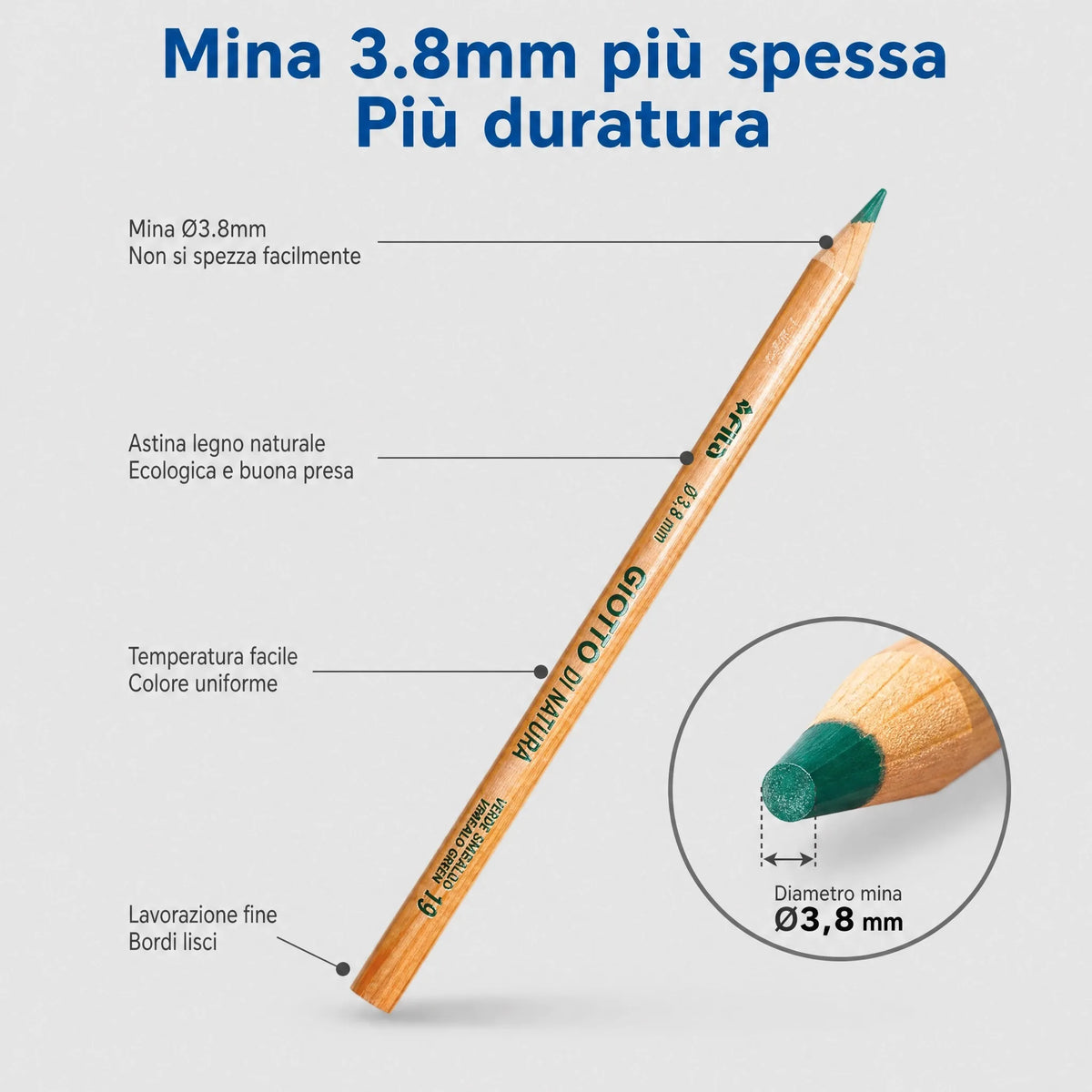 GIOTTO Di Natura – Set 24 Pastelli a Colori in Legno Naturale, Mina 3,8 mm