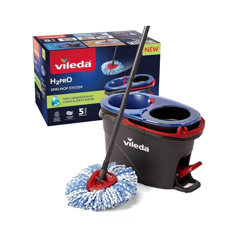 Confezione da 1 Vileda H2PrO Spin Mop System Complete, sistema completo con mocio rotante per la pulizia dei pavimenti duri sigillati