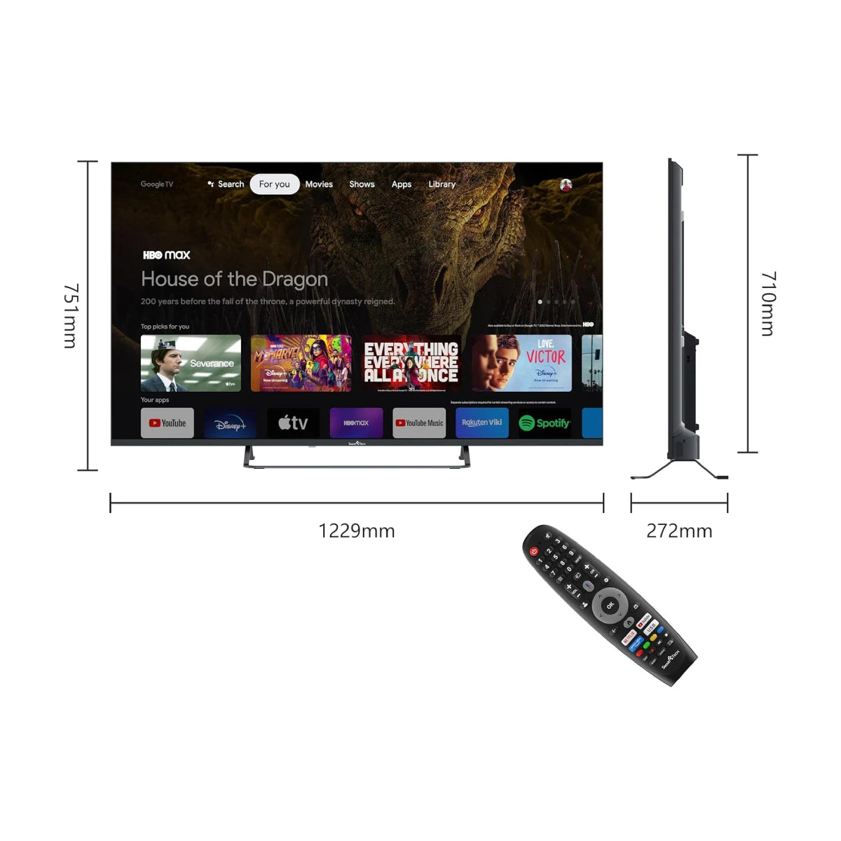 Smart Tech 55UG10V3 55" Ultra HD 4K Smart HDR Google TV, Dolby Audio, Wi-Fi, Bluetooth, Chromecast, Nero