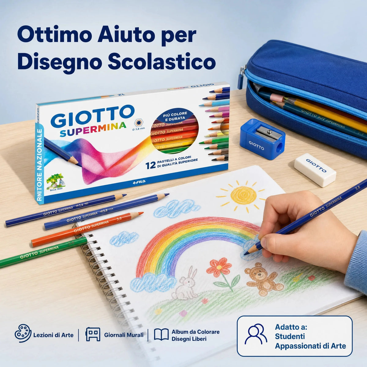GIOTTO Supermina 12 Pastelli a Colori – Matite Colorate Mina 3,8 mm – Originali FILA