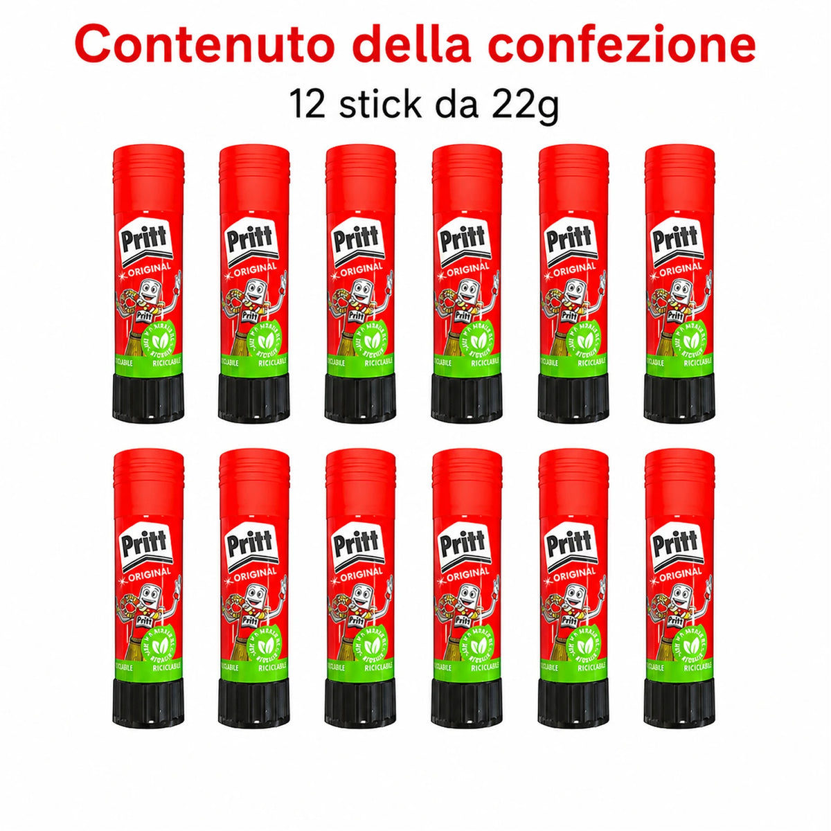Confezione da 12 Pritt Penna Adesiva, colla in formato penna per lavori artistici, attività creative, scuola, ufficio e cancelleria