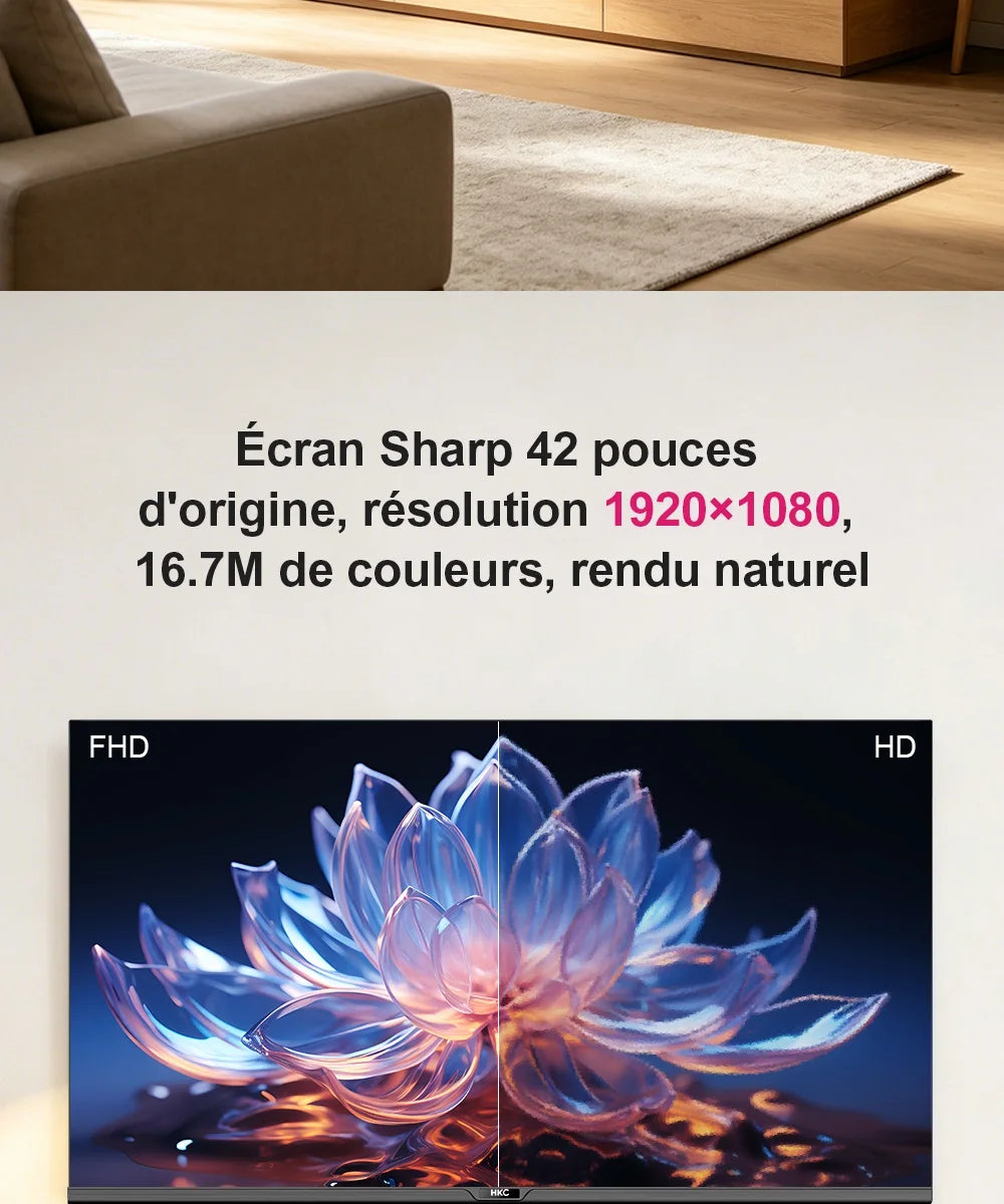 HKC 42Q1L Smart TV FHD da 42 Pollici VIDAA con Pannello Sharp, DVB T2 S2 C Completo, HDR10, Audio Dolby e Porte HDMI, AV, Jack per Cuffie