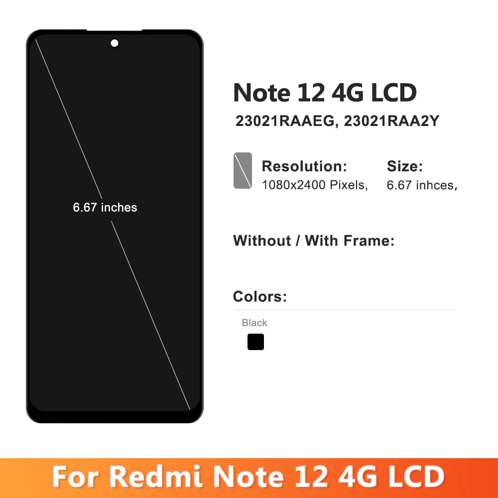Schermo OLED per Xiaomi Redmi Note 12 4G 23021RAAEG muslimah Display Lcd Touch Screen con cornice per Redmi Note 12 4G LCD