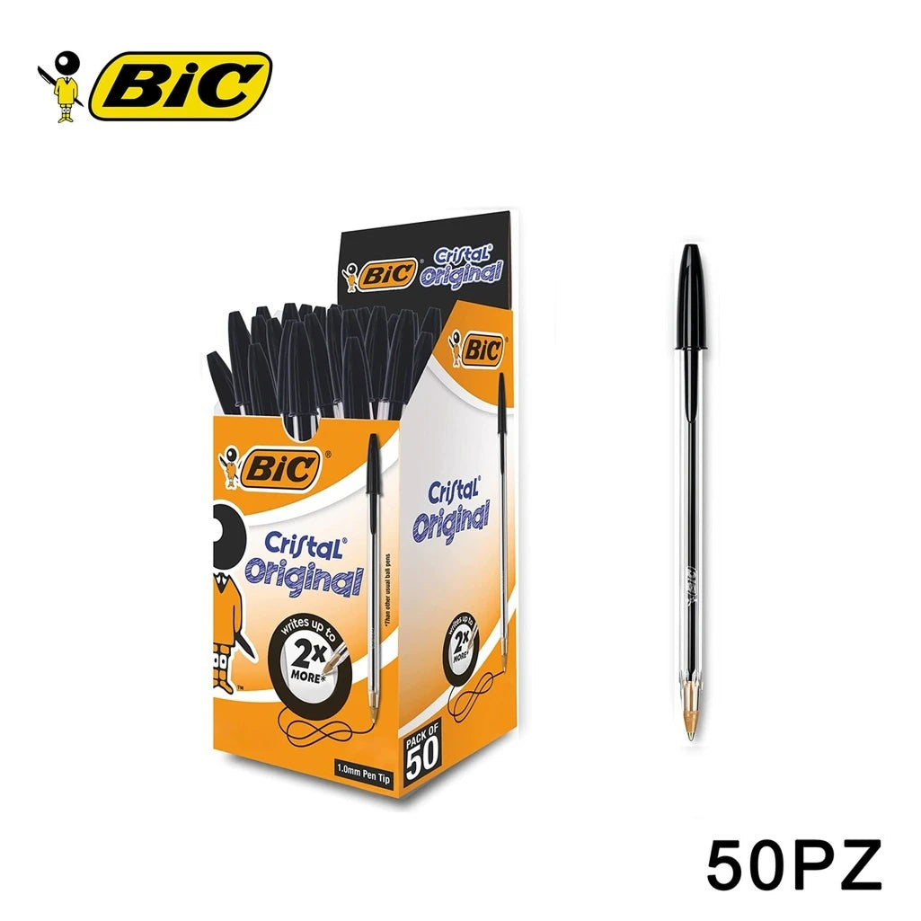 Confezione da 50 penne BIC Cristal Original nere a sfera, punta media 1 mm, penne per scuola, ufficio, cancelleria e uso quotidiano
